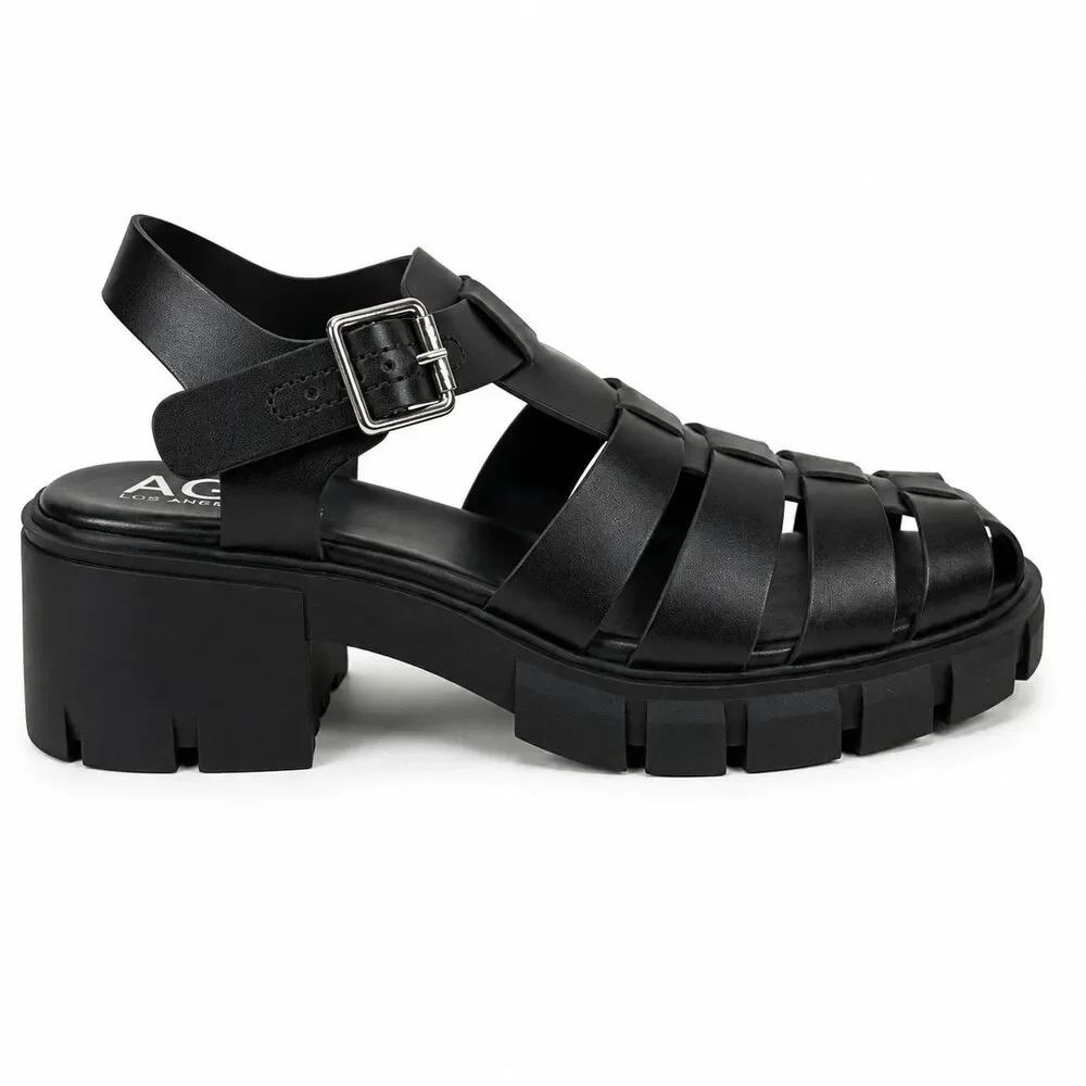 Maiden NYC Fisherman Sandals Womens Size 9.5 Black Chunky Lug Sole Platform Shoe